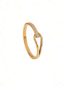 1pc Stainless Steel Geometric Shape Rhinestone Inlaid Ring, Fashionable Drop Shaped Hollow Out Design - Vàng - Xem 5