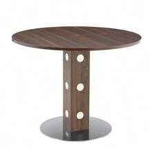 Tavolo da pranzo rotondo moderno con piedistallo quadrato in legno e dettagli a specchio, base in metallo e venature del legno di noce, diametro 100 cm, capacità 2-4 persone, ideale per cucina, sala da pranzo e piccoli spazi. - Colore naturale - Visualizzare 7