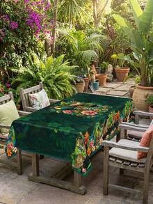1 pieza Mantel con estampado de leopardo, loro y flores exóticas de estilo tropical y selva en color verde oscuro, estilo vintage elegante 100% poliéster, redondo/ovalado/rectangular/cuadrado con volante, a prueba de polvo y lavable para decoración del hogar, cocina, boda, mesa de comedor, centro de la habitación, decoración retro - Multicolor - Ver 14
