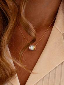 1pc Women's Pendant Necklace, Featuring Multi-Texture And Color Block Design Circular Pendant, Paired With Delicate Fine Chain, Elegant And Fashionable, Suitable For Daily Wear, Also A Perfect Gift - Multicolor - View 2