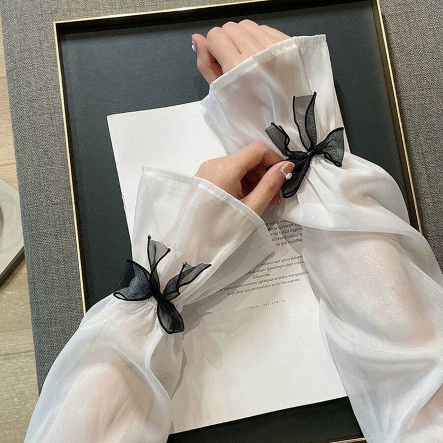 1 双蝴蝶结装饰冰袖,超大号防紫外线宽松喇叭袖 - 彩色 - 查看 1