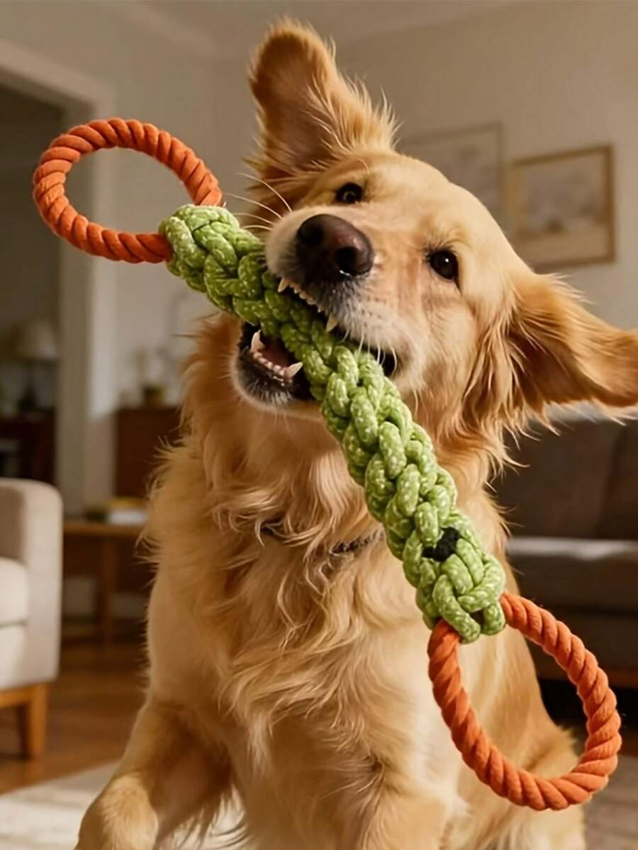 1个大型犬磨牙玩具 - 多色可选，耐用耐咬，适合爱啃咬的狗狗，高强度绳索磨牙玩具，适合中大型犬，坚不可摧的幼犬磨牙拔河玩具，狗狗牙齿清洁防啃咬设计