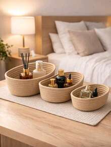 XqYBB Handmade Woven Rope Oval Storage Basket, Small Hanging Woven Basket, Suitable For Living Room, Bedroom, Game Room, Can Store Snacks, DIY Rope Woven Basket, Holiday Decor, Gifts, Toy Storage, Back To School Essential - White - View 15