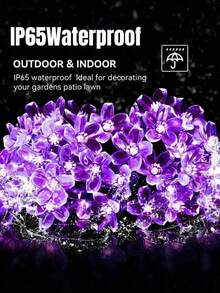 1pc Solar Powered Flower String Lights, Flower Fairy LED String Lights, Solar Flower Decor Lighting Suitable For Outdoor Home Garden Lawn Patio Christmas Tree Party And Holiday, Purple - Purple - View 5