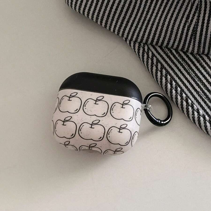 Fashionable Creative Matte Splash Ink Black Line Apple + Circle Earphone Case Compatible With Airpods Pro 3, New Pro 2, Cute Apple 4 Minimalist 3 Personalized 1/2 Generation Earphone Case For Girls