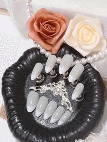 24Pcs Almond Shaped Minimalist French Style False Nails, Includes 1 Nail File & 1 Nail Glue, Suitable For Daily Wear Press On Nails Nail Supplies Nails - White - View 3