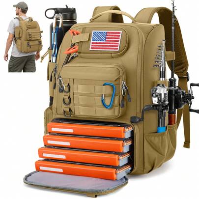 Fishing Backpack With Rod Holders & Cooler 40L Water Resistant Tackle Backpack With Rain Cover Store Fishing Gear