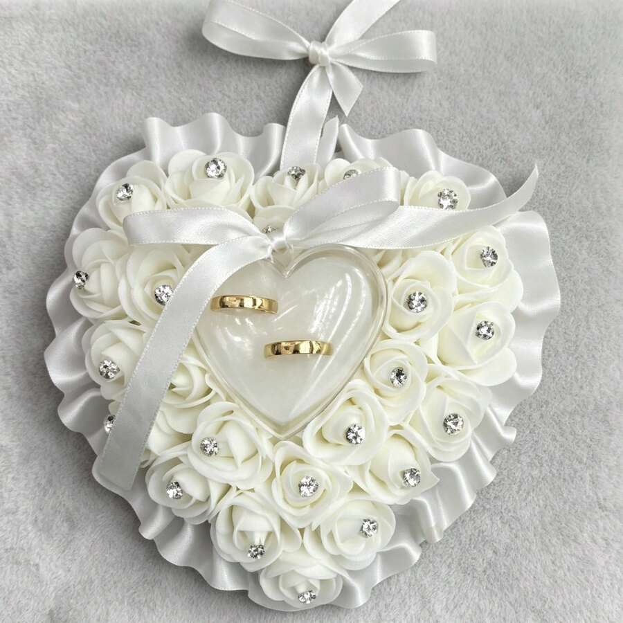 Heart-Shaped Ring Storage Box, Acrylic & Polyester Material, Romantic Party & Engagement Supplies - View 1