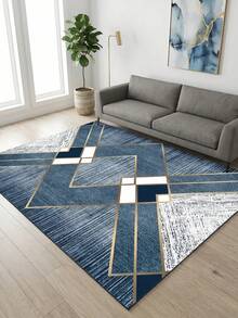 1 件装黑金几何图案天鹅绒地毯，现代奢华柔软天鹅绒长方形地毯，底部防滑，适用于客厅、卧室、家居装饰，是节日派对、画廊空间和日常高端时尚的理想之选。 - A - 查看 6