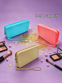 Silicone Cosmetic Bag Handbag, Travel Toiletry Bag Cute Portable Waterproof Cosmetic Storage Pouch Zipper Makeup Organizer - Multicolor - View 2