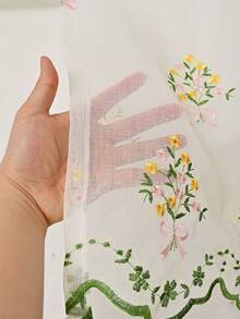 1pc Country Style Larkspur Embroidered Sheer Curtain Panel - Semi-Transparent Polyester Sunshade, Rod Pocket Top Design, Suitable For Kitchen, Dining Room And Living Room Decor | Room Decoration - White - View 3