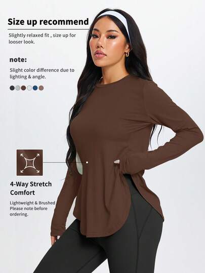 Women's Outdoor Training, Running, Hiking, Walking Minimalist Side Slit Long Sleeve Fitness Yoga Top, Suitable For All Seasons