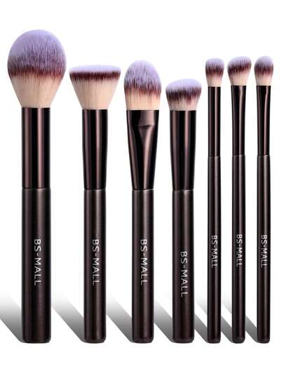  Juego de 7 piezas de brochas de maquillaje precisas de color café de BS-MALL, kit de herramientas de maquillaje portátil, brocha para base, brocha para rubor