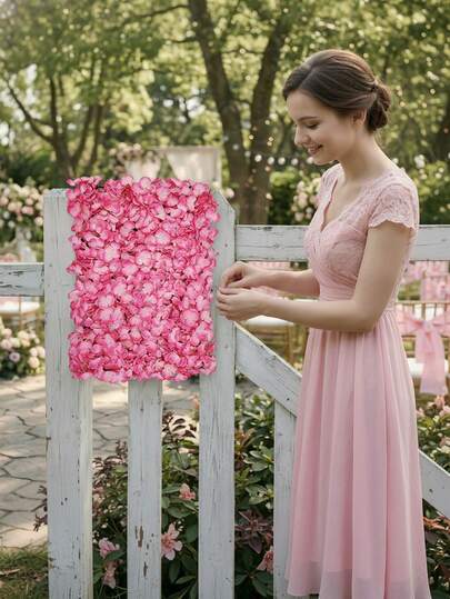 2026 New 1 Set Pink Petal Artificial Rose Flower Wall Hanging 40x60cm, Suitable For Wedding Ceremony Backdrop, Garden Decor, Birthday Party, Window Display, Indoor & Outdoor Decorative Flowers