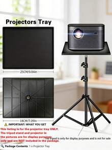 25*18cm ABS Lightweight Projector Tray ONLY, Anti-Slip Tripod Mount Platform With 1/4 Inch Screw Hole, Fit Mini Projector Laptop Camera Sound Mixer, Tripod / Mounting Screws / Devices Not Included, Limited Load-Bearing Not For Heavy Equipment - View 1