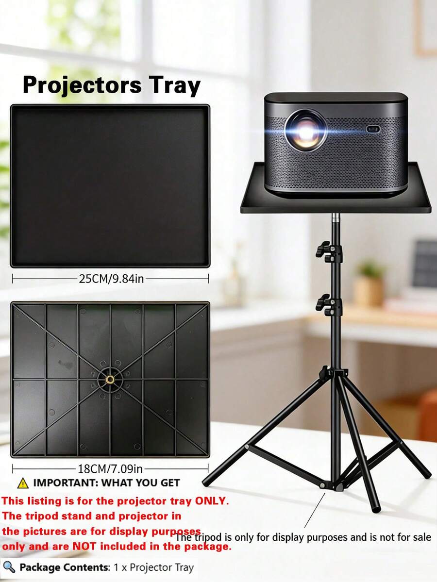 25*18cm ABS Lightweight Projector Tray ONLY, Anti-Slip Tripod Mount Platform With 1/4 Inch Screw Hole, Fit Mini Projector Laptop Camera Sound Mixer, Tripod / Mounting Screws / Devices Not Included, Limited Load-Bearing Not For Heavy Equipment - View 1