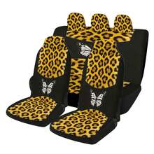 5-Seat Car Fabric Seat Cover Set, Personalized Yellow Leopard Print & Butterfly Patchwork, Universal Scratch-Resistant & Durable All Season Cushion - Five Butterfly Leopard Print Seats - View 7