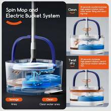 Spin Mop And Electric Bucket System, Unique Automatic Washing And Wring Electric Bucket, Upgrade Spin Mop Bucket With 2 Microfib - A - 查看 2