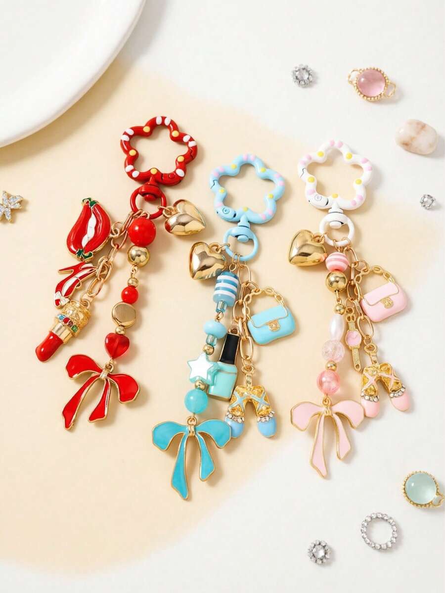 1 chiếc móc khóa hình son môi hình trái tim, phụ kiện trang trí túi hình nơ, mặt dây chuyền túi xách - Nhiều màu - Xem 1