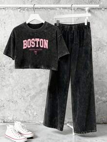 Bộ đồ nữ mùa hè 2026 mới, áo crop top và quần kiểu Y2K, phong cách đường phố retro dáng rộng, kiểu dáng gợi cảm phá cách, chất liệu vải mềm mại thoải mái được xử lý bằng enzyme, bộ đồ thường ngày chất lượng cao màu đen thanh lịch. - màu đen - Xem 1