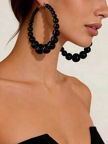 1 Pasang Anting Hoop Mutiara Gradien Mewah, Perhiasan Elegan untuk Pesta dan Acara Wanita - emas + hitam - View 3