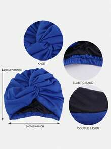1pc Women's Satin Lined Head Scarf Hat, Criss-Cross Turban, Chemo Cap, Sleep Cap, Soft Fabric Hat, Suitable For Daily Use,Beach,Travel - Royal Blue - View 3