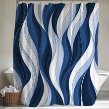 1pc 2D Abstract Wave Pattern Shower Curtain, Fashion Modern Bathroom Decor, Waterproof & Durable Polyester Material, Vibrant Blue And White Pattern, Lightweight & Easy To Clean, Enhances Aesthetics And Privacy - Multicolor - View 6