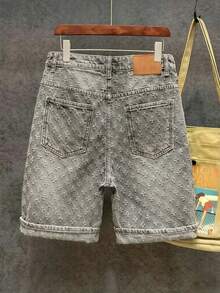 Men's Fashionable Crochet Denim Shorts - Grey - View 3