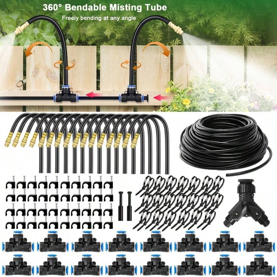 Universal Automatic Irrigation System Kit, Includes Brass Sprinkler Heads And PE Hose, No Power Required, Leak-Proof Design, Easy Installation And Use, Suitable For Cooling Systems, Greenhouses, Gardens, Outdoor Areas And Vegetable Gardening Irrigation.