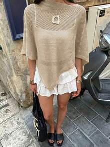 Fashionable Hollow Out Coverup With Patterned Design, Suitable For Beach & Vacation - Apricot - View 2
