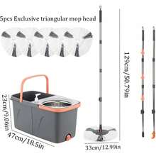 Spin Mop And Detachable Bucket Set With 5 Reusable Microfiber Mop Dual-Chamber Water System Spining Mop Floor Cleaning Kit For H - A - 查看 3