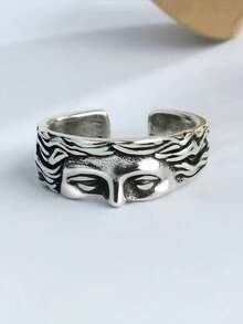 Anillo de dedo con media cara de Venus, anillo de dedo minimalista exagerado con expresión, anillo abierto elegante de moda europeo y americano para hombres - Anillo de media cara para hombre - Ver 6