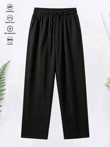 Black Wide Leg Sweatpants, Comfortable High Waist Pants Suitable For Fitness, Street Fashion Casual Sports Shorts, Suitable For Hiking, Cycling, Ball Sports, Running And Indoor Sports - Black - View 2