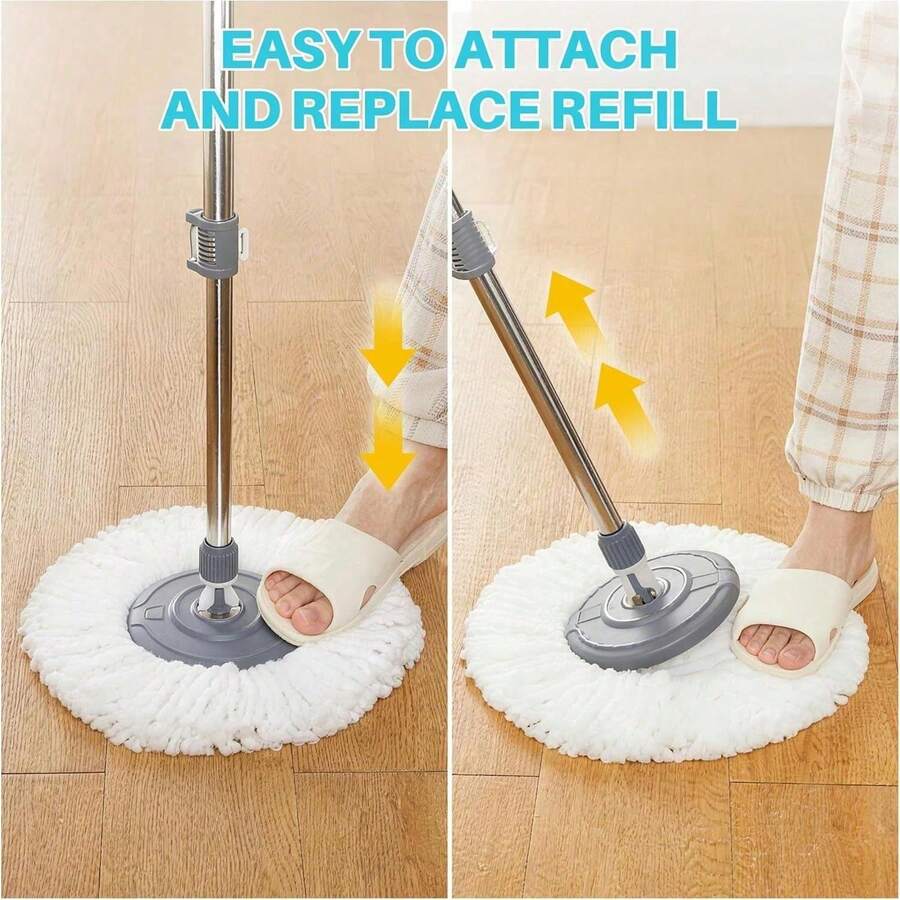 Spin Mop And Bucket, 360° Mop & Handle, Wet And Dry Use, 4 Reusable Microfiber Refills, Hands-Free Cleaning For Hardwood, Tile, - A - 查看 1