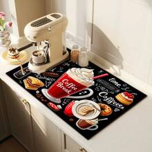 1 pieza Tapete de secado de platos, Tapete para máquina de café, Diseño de patrón de café y postre, Tapete de drenaje multiusos para mesa de comedor y cafetería, Regalo para el hogar, Decoración de escritorio - XYLSD-223 - Ver 3