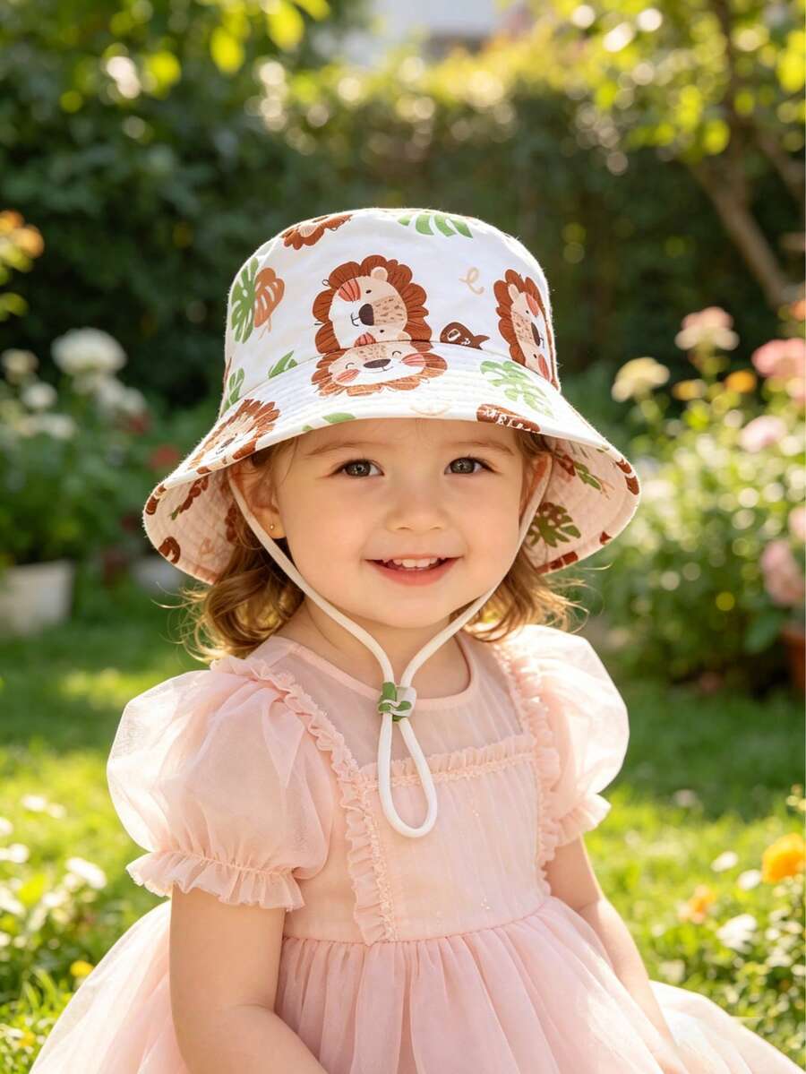 1pc Cartoon Lion Pattern White Toddler Sun Hat, Suitable For Spring, Summer, Autumn Outdoor Sun Protection - White - View 1