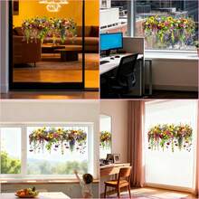 Boho Hanging Flower Window Clings, Colorful Spring Floral Static Window Stickers, Reusable Vinyl Decals For Home Living Room Bedroom Office Glass Door Decor - Floral Vine Window Stickers - View 6