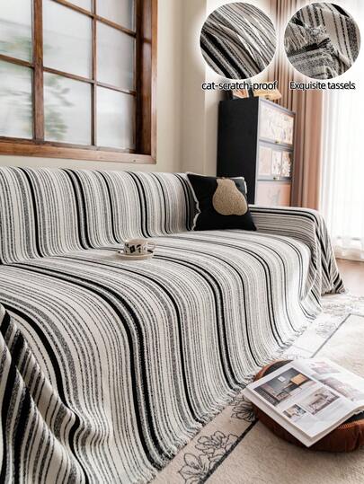 1 chiếc chăn sofa vải chenille jacquard kẻ sọc, chăn phủ sofa đa năng, bọc sofa bốn mùa, chống trượt, chống bụi, chống trầy xước cho mèo, có tua rua trang nhã, mềm mại và tinh tế, chống nhăn, bảo vệ sofa, có thể giặt máy, bền, phù hợp cho phòng học, phòng ngủ, phòng khách, sofa 1-4 chỗ, sofa hình chữ L.