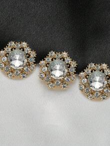 3pcs Elegant Crystal Flower Metal Buttons - Suitable For Shirts, Sweaters, Jackets And Coats - DIY Sewing Crafts, Gold/Black - Multicolor - View 10