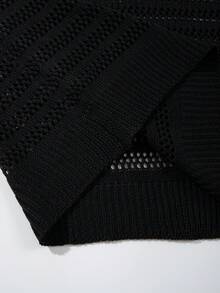 Spring/Summer Men's Unisex American Retro USA Letter Pattern Casual Hollow Out Loose Street Style Versatile Commuter Short Sleeve Knit Top Black Sweater - Black - View 8