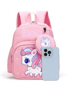 Cute Unicorn Lightweight Comfortable Casual Crossbody Bag, Versatile School Backpack With Simple Design - Pink - View 3