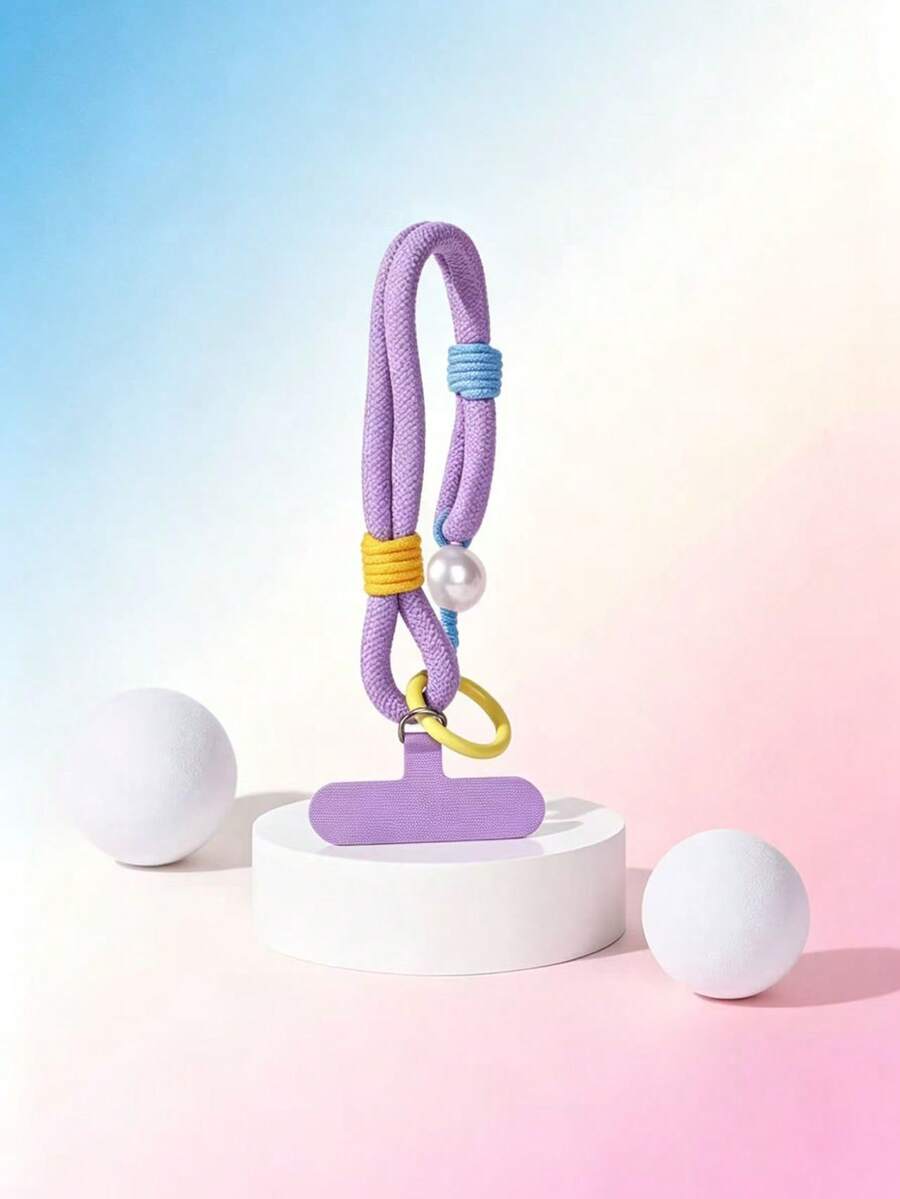 1 pieza Cordón de unicolor con perla falsa, Correa tejida para muñeca, Accesorio de colgante para funda de teléfono, Accesorio de pulsera - Multicolor - Ver 1