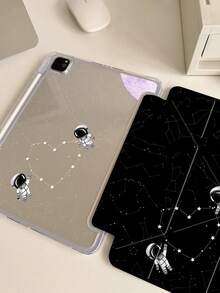 A Cute Cartoon Astronaut Heart-Shaped Acrylic Transparent Crystal Back Cover, Shock-Proof, Suitable For IPad 7th, 8th, 10th Generation (10.2 Inch), Built-In Pen Slot, Support Sleep/Wake Function, Ideal Gift Choice - Multicolor - View 6