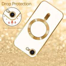 Funda ultrafina con recubrimiento transparente para iPhone 17 Pro Max, 16 Plus, 15, 14, 13, 12, 11, 17E, con película protectora magnética para lente - Dorado - Ver 9