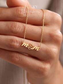 1 pieza Colgante de collar con flor de piedra natal grabada, pulsera con flor, personalizable con nombre, estilo minimalista diario, llavero, incluye caja de regalo, adecuado para el Día de San Valentín, cumpleaños, Día de la Madre, regalo de todos los días - collar de flores - Ver 6