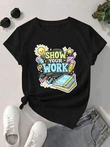 ShowYourWork Graphic Women's T-Shirt In Soft Cotton, Relaxed Fit, Hip-Hop Street Style, Comfortable, High Impact Print - Black - View 2