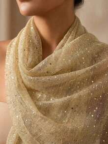 1pc Women's Lightweight Solid Color Sequin Bandana Scarf, Headscarf, Hijab, Decorative Shawl, Beach Wrap, Suitable Daily Use - màu đen - Xem 2