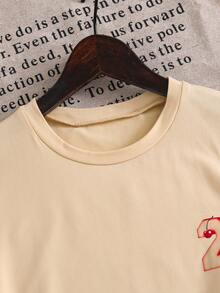 Boys' Spring/Summer Cherry 23 Print Crew Neck Short Sleeve Khaki T-Shirt, Comfortable And Soft, Suitable For Daily Outdoor, Vacation, Sports, School - Khaki - View 5