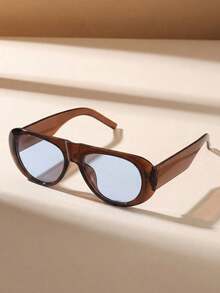 1 Stück braune Pilotenbrille mit blauen Gläsern - minimalistisch und modisch. Geeignet für Autofahren, Straßenfotografie, Einkaufen. Passt zu allen Gesichtsformen. Ein stilvoller Accessoire für Sommerurlaub am Strand, Outdoor-Aktivitäten und Reisen. - Verschiedenfarbig - Übersicht 3