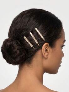 3 Stück funkelnde Baguette Kristall minimalistische Haarspangen für Hochzeit und Party, kubische Zirkonia lineare Luxus Haarspangen für Frauen zu formellen Anlässen, Festivals, elegant - Verschiedenfarbig - Übersicht 14